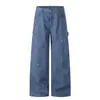 K5627 Retro Americano Calle Alta Unisex Vintage Lavado Diseño Desestructurado Salpicaduras de Tinta Jeans Anchos Sueltos para Hombre