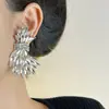 Pendientes Largos de Ala con Diamantes Brillantes de Lujo Ligero, Pendientes Exagerados de Estilo Minimalista Único para Mujer, Nuevos Pendientes de Tachuela Modelo 2025