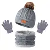 Fábrica de gorros de punto, bufandas y guantes para niños de Europa y América transfronterizos, gorros de bebé con bola de pelo de otoño e invierno de tres piezas en stock