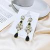 Nueva Moda Negro iu Mismos Aretes Cruz Aretes Largos de Perlas Pin de Plata S925 Aretes Combinables A008