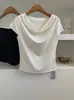 2026 Verano Nuevo Top Camiseta de Manga Corta con Cuello Oscilante Moda Femenina Temperamento Versátil Holgado Diario Reductor de Edad Color Sólido T