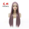 Peluca Europea y Americana de encaje frontal moda para damas cabello largo liso morado mixto peluca de fibra química al por mayor de fábrica