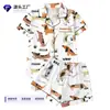 Cardigan Transfronterizo Europeo y Americano de Seda de Leche con Estampado de Colores Claros para Mujer, Conjunto Casual Transpirable de Manga Corta y Shorts para el Hogar