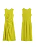 Saia Midi Longa Za Dress Aliexpress Transfronteiriça Roupas Femininas Estilo Europeu e Americano Verão Simples Gola Redonda Sem Mangas Pregas Laterais