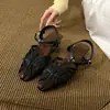 Sandalias vintage de estilo francés con cuña tejida hueca y punta cerrada para mujer, cómodas y versátiles para el verano, adecuadas para combinar con faldas, sandalias romanas de color nude