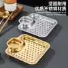 Prato para Dumpling com Prato para Vinagre Placa Longa Quadrada Espessa de Aço Inoxidável Prato para Batata Frita Prato Criativo para Fritura para Restaurante