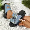 Sandalias de Jean Versátiles de Talla Grande sin Cierre con Hebilla de Cinturón para Mujer, Nuevas Pantuflas Planas Verano 2025 para Uso en Exteriores