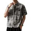 Camisa de trabajo de manga corta con textura 3D y tejido jacquard de marca moderna estilo americano para hombre, camisa ligera de verano con cuello para ir al trabajo