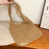 Bolso de mano grande de paja para mujer, bolso de hombro tejido casual, bolso de playa para vacaciones, accesorio de moda y versátil