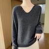 Estilo Japonês Elegante Tricô para Mulheres 2025 Outono e Inverno Novo Solto Interno Decote V Pulôver Tricô Feminino