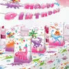 Lb210 Rosa Amazon Dinossauro Desenho Animado Tiranossauro Rex Festa Doce Sacola de Papel Kraft Conjunto de Adesivos