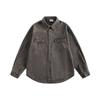 Ropa de Hombre Beijie Marca de Moda Americana 2025 Otoño Nuevo Retro Lavado Camisa de Hombre Color Sólido Camisa Chaqueta Holgada