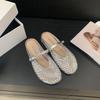 Zapatos Europeos para Mujer 2025 Verano Zapatillas Medias con Pedrería Zapatos Planos de Perlas para Mujer Zapatillas Mary Redondas