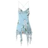 Vestido de Tule com Alças Estampado Feminino Estilo Europeu e Americano Primavera 2025 117