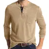 Camiseta de Manga Larga para Hombre 2026 Transfronteriza Algodón Corte Delgado Cuello Henley Bolsillo Camisa Base Transpirable Absorbe la Humedad Top para Hombre