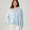 Cárdigan de Cachemira con Capucha y Doble Cremallera para Mujer Otoño/Invierno Nuevo Estilo Tejido de Punto Trenzado Borde Deshilachado Holgado Informal Prendas de Abrigo Suéter Cárdigan Abrigo