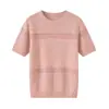 Camiseta de Manga Corta Jacquard Hueco en Relieve de Alta Resistencia de Tencel Personalizada para Mujer, Top de Punto Holgado Delgado de Verano con Cuello Redondo