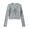 Pure hot girl V-neck vertical pit manga comprida sweater feminino 2023 outono e inverno slim lace-up short cardigan top