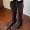 Botas Altas de Punta Redonda Estilo Retro First Encounter, Botas Elásticas para Mujer, Nuevo Estilo Otoño/Invierno 2026 con Tacón Oculto para Efecto Adelgazante, Botas Ajustadas para Abrigos