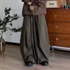 Pantalones largos de pierna ancha holgados estilo retro japonés con textura plisada, diseño unisex, pantalones largos casuales y modernos