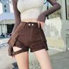 Shorts Jeans de Trabalho Hot Girl com Tiras e Dois Botões Estilo de Rua 2025 Cintura Alta Linha A Hot Pants Roupa Feminina de Verão