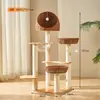 Estrutura de Escalada para Gatos em Madeira Maciça para Apartamentos Pequenos, Economizadora de Espaço, Casa para Gatos de Uso Doméstico, Arranhador, Árvore para Gatos, Cápsula Espacial Integrada, Brinquedo para Gatos