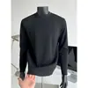 Camiseta de manga comprida patchwork desconstruída para homens, novo estilo de início de outono, com ombreiras, corte amplo, moletom básico versátil casual de gola redonda