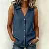 Comercio exterior transfronterizo europeo y americano, nueva ropa de verano para mujer, blusa tipo top sin mangas abotonado de color liso con cuello en V y corte holgado de gasa para mujer