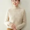Baicai Rong Outono/Inverno Novo Gola Alta Meia Malha Grossa Trançada Cor Sólida Malha de Caxemira Camada Base Solta Macia Aderente Roupa Íntima