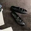 Sapatilhas Redondas Estilo Francês em Couro Genuíno com Bloqueio de Cor, Sapatos Mary Jane, Sapatos Baixos Simples, Sapatos Barbie