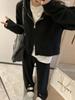 Conjunto de Suéter com Capuz para Mulheres no Outono e Inverno Novo Design Espessado Transfronteiriço Cardigan de Tricô Calça Casual de Pernas Largas Conjunto de Duas Peças