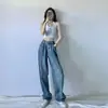 Jeans Azules Vintage de Pierna Ancha para Mujer, Otoño Talla Grande, Tiro Alto, Rectos, Sueltos, Adelgazantes, Pantalones de Largo Completo para Chicas Gorditas