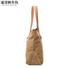 Bolso de mano informal para mujer, bandolera de lona impermeable con primera capa de piel auténtica, bolso de hombro de color liso, rebosante