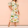Colección Otoño 2026: Vestido Largo Estampado Estilo Vacaciones Casual para Mujer Transfronterizo Europeo y Americano con Diseño de Cinturón