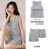 Pijama de Seda Gelo Fino de Verão para Mulheres com Bojos Embutidos, Regata Sem Mangas, Shorts, Anti-Exposição, Conjunto de Roupa de Casa da Moda