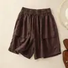 Shorts Feminino de Perna Reta Novo Estilo de Verão, Calça Casual Fina de Algodão e Linho, Cintura Elástica, Calça Larga Solta, Calça de Cinco Pontos