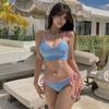 Traje de baño de dos piezas coreano nuevo de verano, bloques de color, pequeño en el pecho, push-up, adelgazante, estilo Ins, bikini de dos piezas con tiras simples