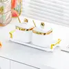 Tarros de Condimentos de Cocina de Lujo Ligero, Tarros de Sal de Cerámica, Juego de Botellas de Condimentos de Gama Alta, Sal para el Hogar, Caja de Condimentos de Gama Alta