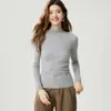 Suéter 100% cachemir puro para mujer, nueva colección otoño/invierno, color liso, tejido de canalé de un solo hilo, cuello semi-alto, jersey de manga larga