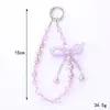 Novo Pingente de Chaveiro de Celular Curto com Pérolas, Cristal Estéreo Duplo Laço, Chaveiro de Carro, Enfeites Pendurados DIY