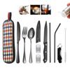 Conjunto de Talheres de Aço Inoxidável 1010 Faca, Garfo e Colher Série Xadrez Estilo Montanhismo Acampamento Viagem Jantar Outdoor Utensílios de Mesa Portáteis