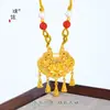 Collar de Suéter Hecho a Mano con Oro Arena, Perla, Ágata Roja, Loto y Cierre de Borla Ruyi de la Tienda de Oro Pu Zuo