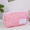 Bolsa de maquiagem de tecido em formato de coração estilo coreano, nécessaire de viagem, grande capacidade, fofa e doce, estojo de lápis, bolsa de higiene pessoal de algodão puro estilo ins