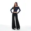 Calça de Terno Preta Stretch para Mulheres, Nova Coleção Outono Cintura Baixa Simples Elegante Casual Drapeada Justa Versátil Micro Flare