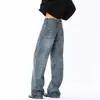 Jeans rectos desgastados lavados de estilo americano de moda para hombre, pantalones básicos versátiles holgados vintage, modernos y a la moda