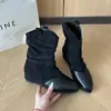 Botas para Aumentar a Altura Inspiradas em Wasteland para Outono/Inverno 2026, Botas de Cano Curto Bico Fino com Salto de 5cm, Design Vintage, Camurça Versátil, Modelo Novo