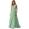 Vestido Feminino Amazon Ombro Decote V Chiffon Alça Madrinha Longo A-Bainha Saia Plissada Vestido Formal de Noite