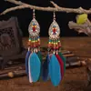 Estilo Étnico Gancho Largo para Oreja con Pluma Venta al por Mayor Pendientes Bohemios Retro para Mujer Pendientes Elegantes con Borla de Perlas