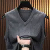 Suéter de Tricô Casual Masculino Outono/Inverno Gola V Simples Moda Cor Sólida Pulôver Colete sem Mangas
