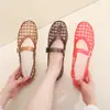 Zapatos de Cristal Coreanos para Mujer, Sandalias de Encaje Estilo Francés, Zapatos Planos Huecos de Corte Cuadrado, Zapatos sin Cordones Planos Transpirables